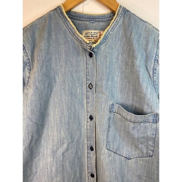 Free People x Sandrine Rose Mandarin Collar Denim Tunic Shirt Size Medium EUC - Picture 4 of 9